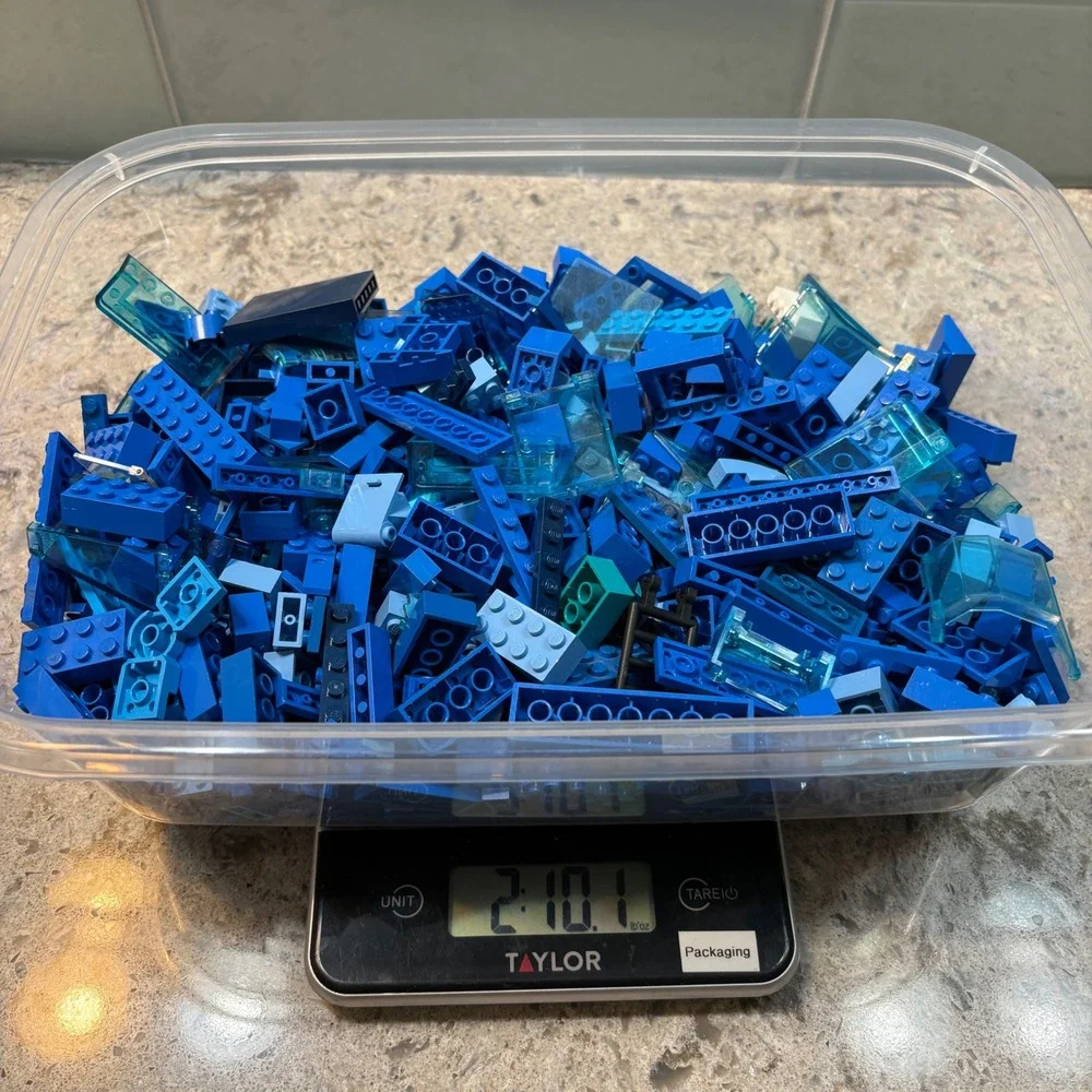 LEGO Bulk Lot 2.10lb Blue Bricks Translucent Pieces Mixed Parts Assortment